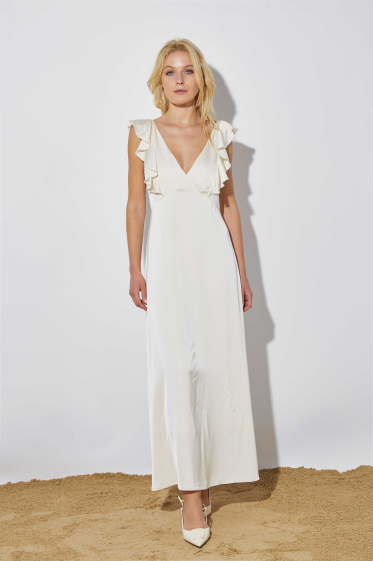 Wholesaler ELLI WHITE - Long satin cocktail dress with lace-up back