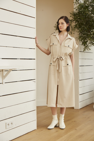 Wholesaler ELLI WHITE - Trench effect dress with zippered pockets