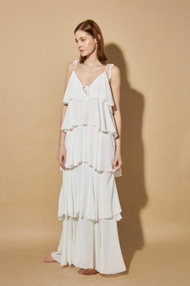 Wholesaler ELLI WHITE - Ruffled chiffon strap maxi dress