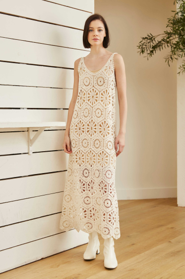 Wholesaler ELLI WHITE - Long crochet dress with strap