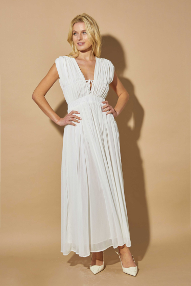 Mayorista ELLI WHITE - Vestido largo romántico de gasa ideal para boda