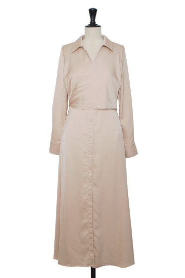 Wholesaler ELLI WHITE - Long satin dress with wrap effect drape