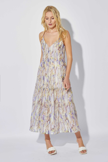 Wholesaler ELLI WHITE - Long printed viscose strap dress with lace-up back