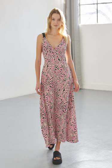 Wholesaler ELLI WHITE - Long printed dress with crossed straps in the back