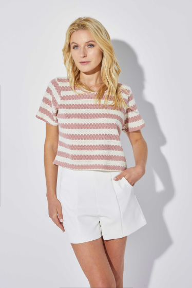 Wholesaler ELLI WHITE - Striped lace T-shirt