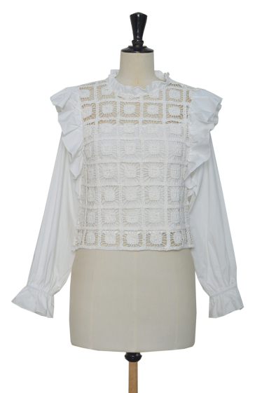 Wholesaler ELLI WHITE - Long-sleeve cotton crochet top