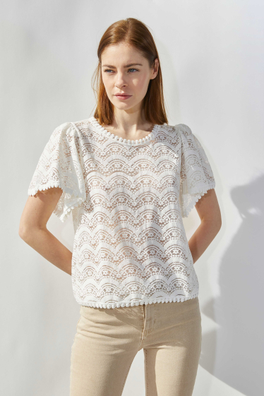 Wholesaler ELLI WHITE - Short-sleeved lace top