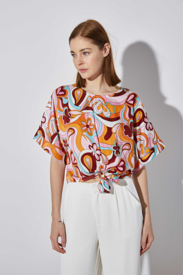 Wholesaler ELLI WHITE - Printed short sleeve top with bow