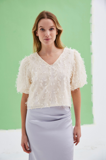 Wholesaler ELLI WHITE - Feathery top with short sleeves and V-neck