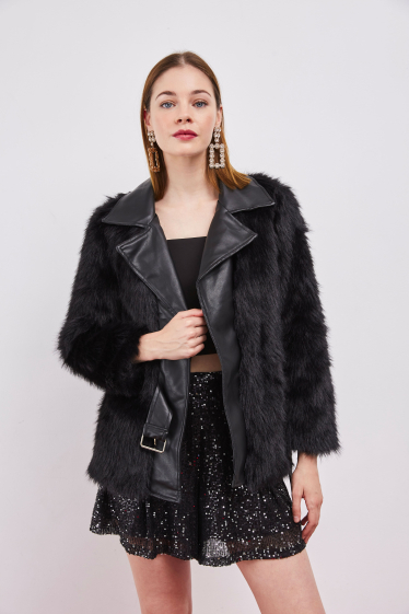 Wholesaler ELLI WHITE - Fur jacket with faux leather insert