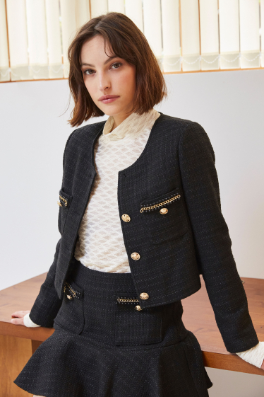 Wholesaler ELLI WHITE - Tweed jacket with gold buttons and pockets