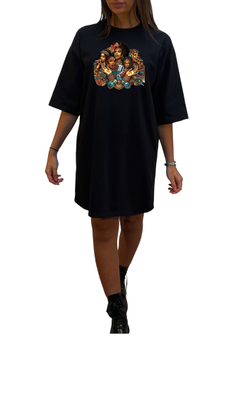 Grossiste Elvira - Robe col rond  oversize manches coudes | print  P1