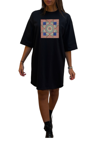 Grossiste Elvira - Robe col rond  oversize manches coudes | print  P111