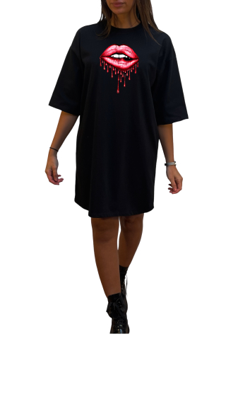 Grossiste Elvira - Robe col rond  oversize manches coudes | print  P113