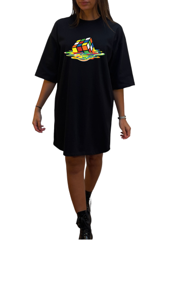 Grossiste Elvira - Robe col rond  oversize manches coudes | print  R 10