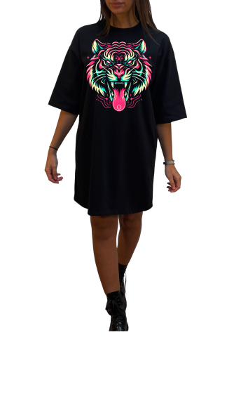 Grossiste Elvira - Robe col rond  oversize manches coudes | print  R 13