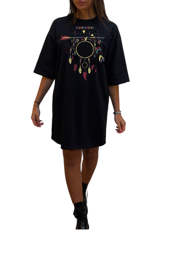 Grossiste Elvira - Robe col rond  oversize manches coudes | print  R 8