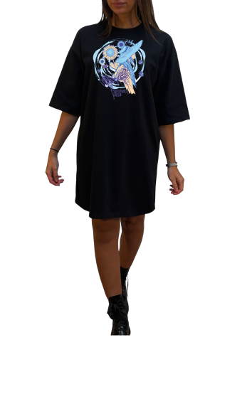 Grossiste Elvira - Robe col rond  oversize manches coudes | print  ro2