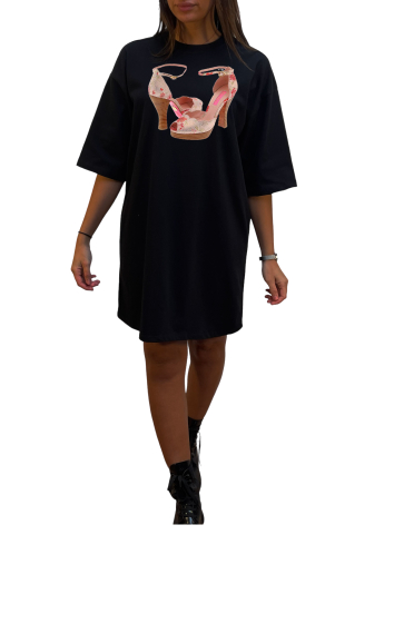Grossiste Elvira - Robe col rond  oversize manches coudes | print  ro31
