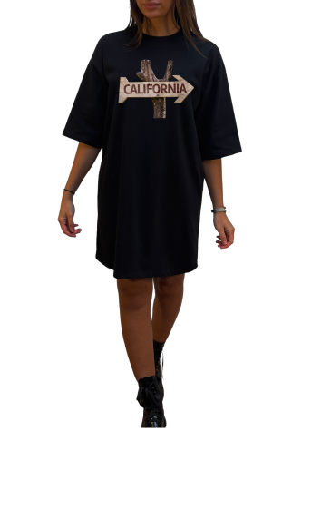 Grossiste Elvira - Robe col rond  oversize manches coudes | print  ro36