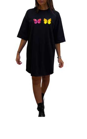 Grossiste Elvira - Robe col rond  oversize manches coudes | print  ro37