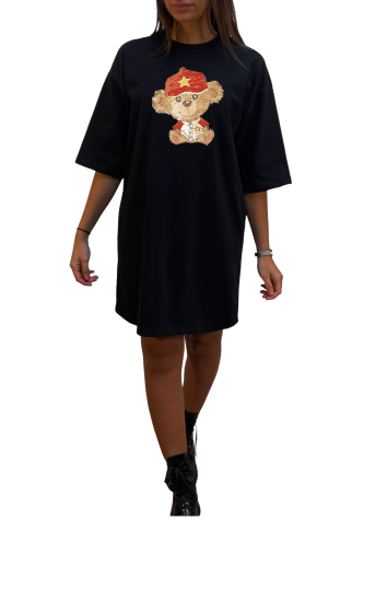 Grossiste Elvira - Robe col rond  oversize manches coudes | print  ro41