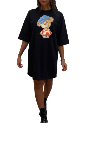 Grossiste Elvira - Robe col rond  oversize manches coudes | print  ro42