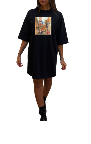 Grossiste Elvira - Robe col rond  oversize manches coudes | print  ro47