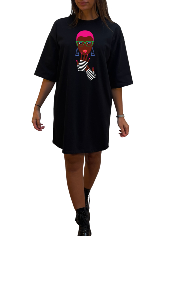 Grossiste Elvira - Robe col rond  oversize manches coudes | print  ro48