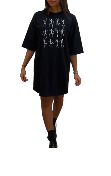 Grossiste Elvira - Robe col rond  oversize manches coudes | print  SQ