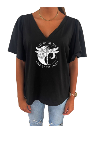 Grossiste Elvira - T-shirt col V oversize manches courtes  fronces  | p100