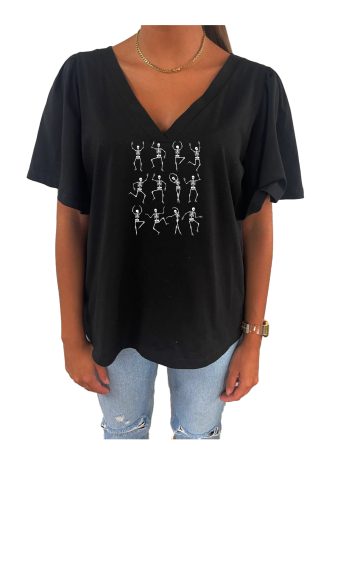Grossiste Elvira - T-shirt col V oversize manches courtes  fronces  | p102