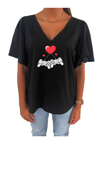 Grossiste Elvira - T-shirt col V oversize manches courtes  fronces  | p101