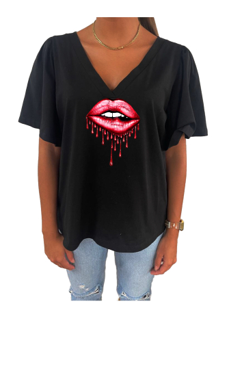 Grossiste Elvira - T-shirt col V oversize manches courtes  fronces  | p108