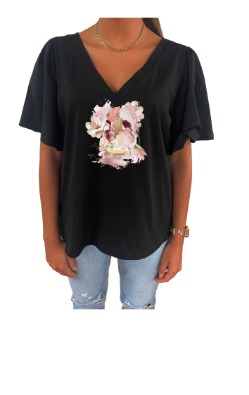 Grossiste Elvira - T-shirt col V oversize manches courtes  fronces  | p111