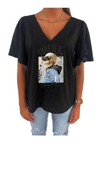 Grossiste Elvira - T-shirt col V oversize manches courtes  fronces  | p114