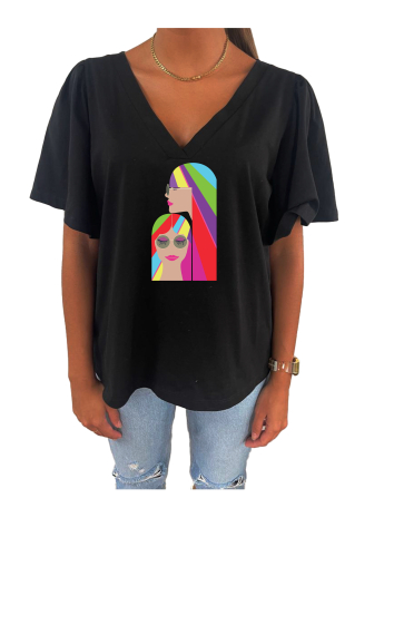 Grossiste Elvira - T-shirt col V oversize manches courtes  fronces  | p118