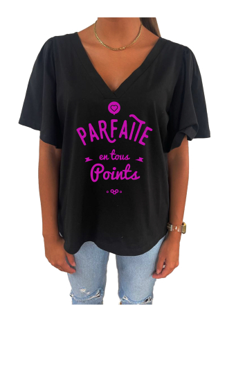 Grossiste Elvira - T-shirt col V oversize manches courtes  fronces  | p122