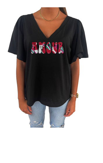 Grossiste Elvira - T-shirt col V oversize manches courtes  fronces  | p123