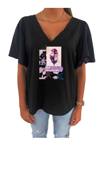 Grossiste Elvira - T-shirt col V oversize manches courtes  fronces  | p126