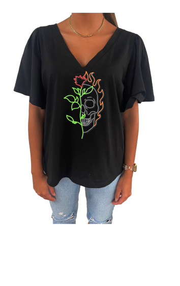 Grossiste Elvira - T-shirt col V oversize manches courtes  fronces  | p129