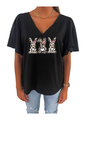 Grossiste Elvira - T-shirt col V oversize manches courtes  fronces  | p168