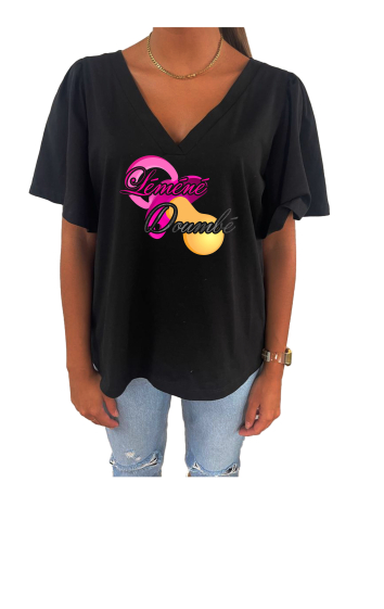 Grossiste Elvira - T-shirt col V oversize manches courtes  fronces  | p169