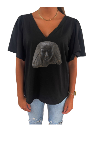 Grossiste Elvira - T-shirt col V oversize manches courtes  fronces  | p171