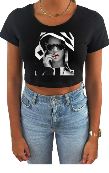 Grossiste Elvira - T-shirt  Crop top  col danseuse print 12