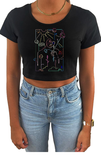 Grossiste Elvira - T-shirt  Crop top  col danseuse print 14