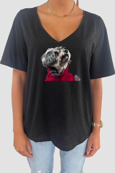 Grossiste Elvira - T-shirt femme col V oversize  | chien 2