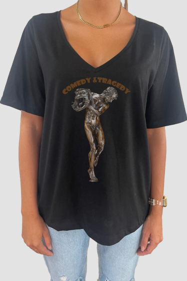 Grossiste Elvira - T-shirt femme col V oversize  | comedy
