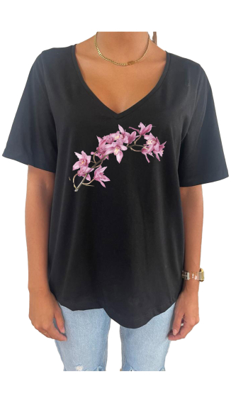 Grossiste Elvira - T-shirt femme col V oversize  | fleure2