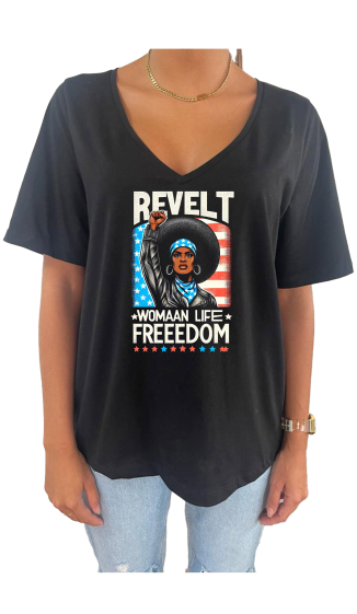 Grossiste Elvira - T-shirt femme col V oversize  | freedom